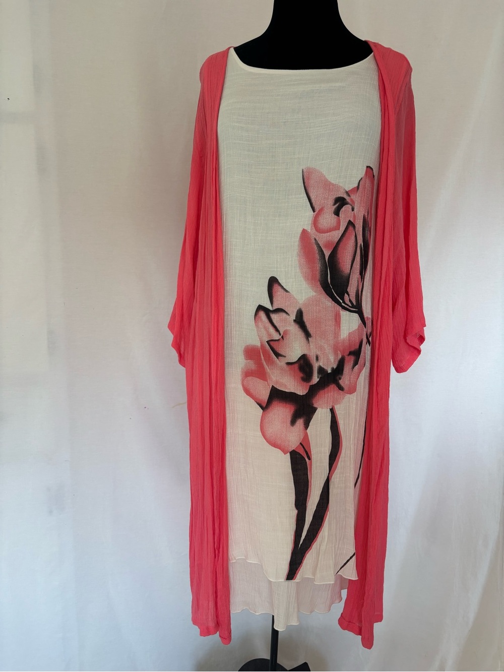 Simply Couture Coral Crinkle Duster Cardigan XL Boho Resort Beachy Layer - Picture 4 of 10